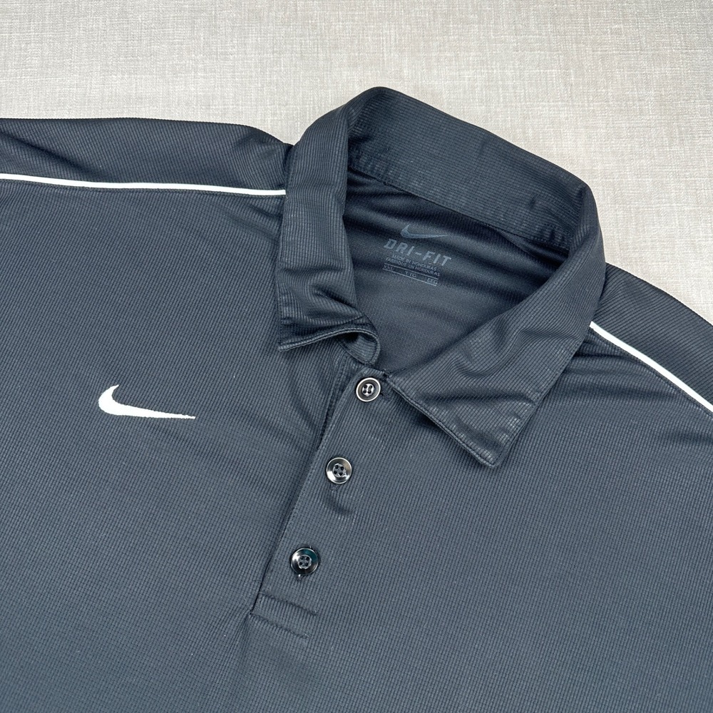 Nike Polo Shirt Mens XXL Black Dri-FIT Short Sleeve Piping Swoosh Logo